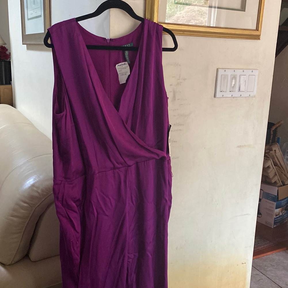 Lauren Ralph Lauren Magenta Sleeveless Surplice Jumpsuit